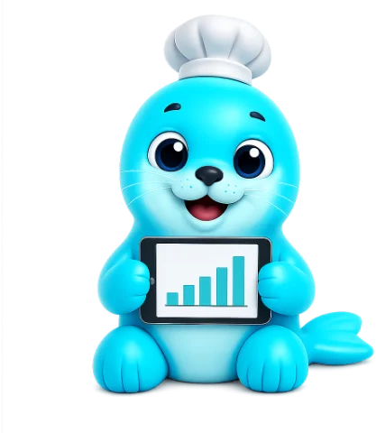 Foo, la mascota de Foodly, mostrando el control del restaurante en su tablet